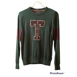 CLASSIC TOMMY HILFIGER Big T Crew Neck Sweater Green Size Small Cotton